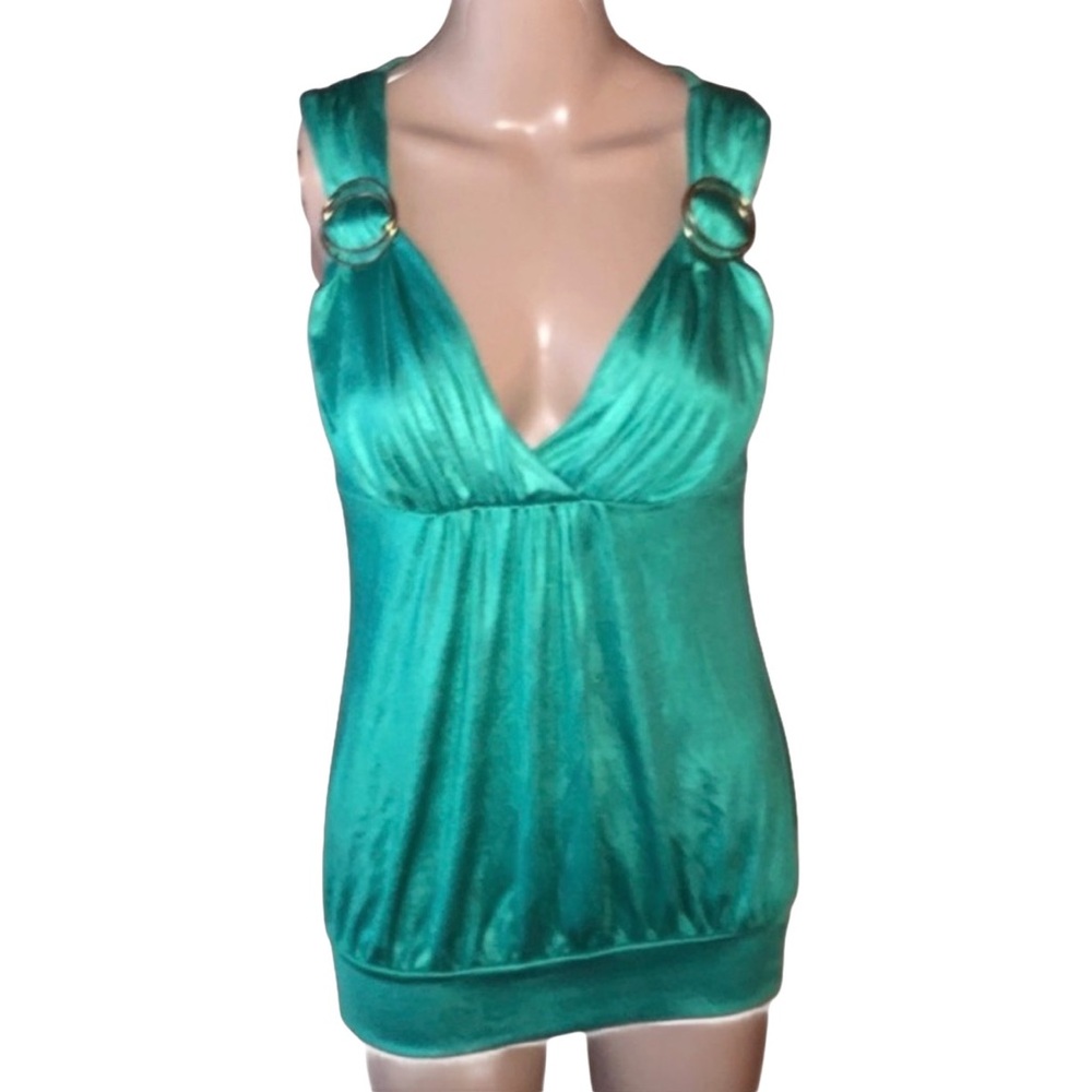 Bebe Green Bubble Hem Tunic with Metal Ring Shoulder detail Medium - Picture 1 of 5